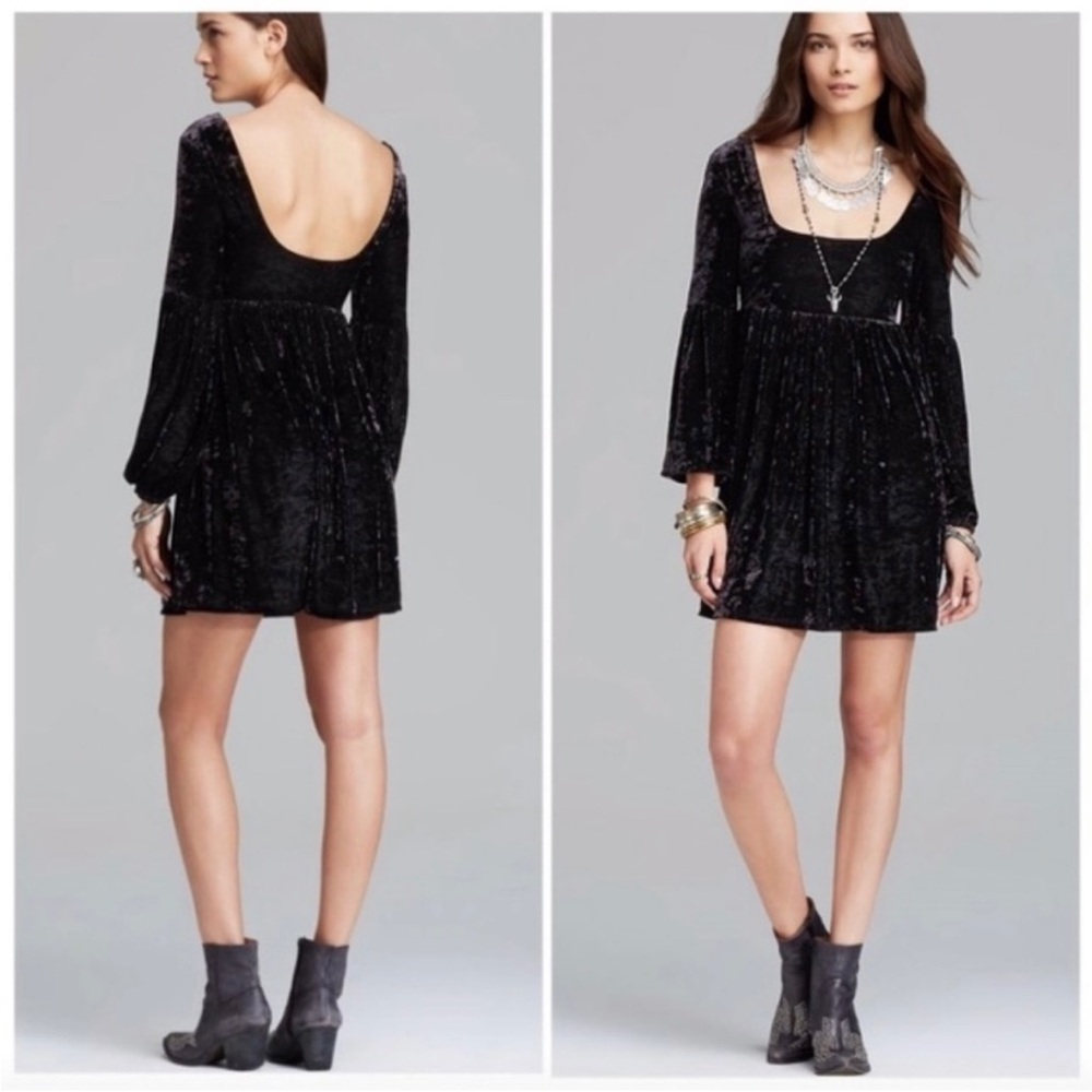 3/$25 ✨ Free People Black Velvet Fit & Flare Dress | Long Sleeve Empire Waist |